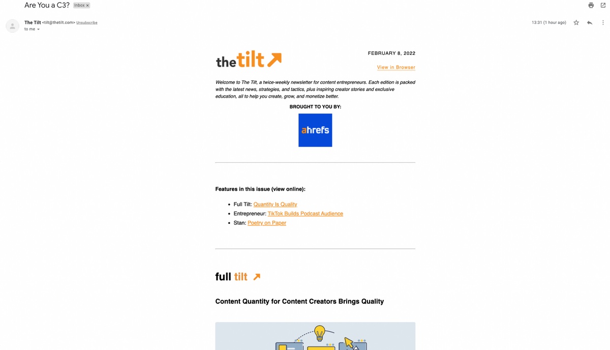 The Tilt email newsletter example