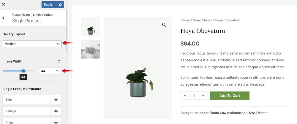 Single product gallery layout
