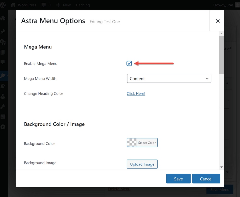 Activer le méga menu à l’aide d’Astra