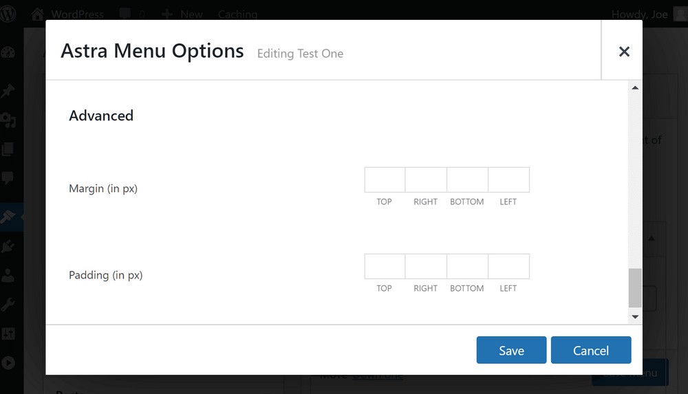 Mega menu advanced settings