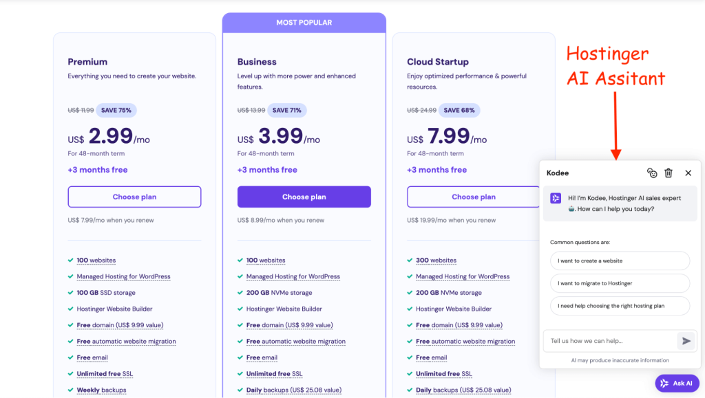 Hosting Pricing with AI Assistance