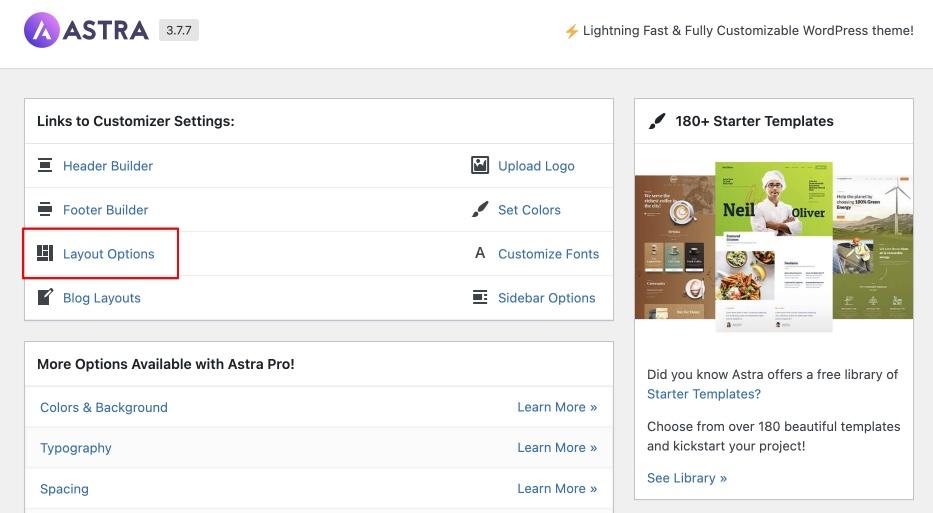 Astra Site Layout Options