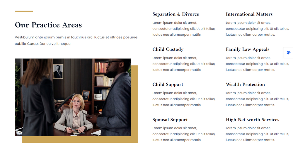 Practice Areas in law website