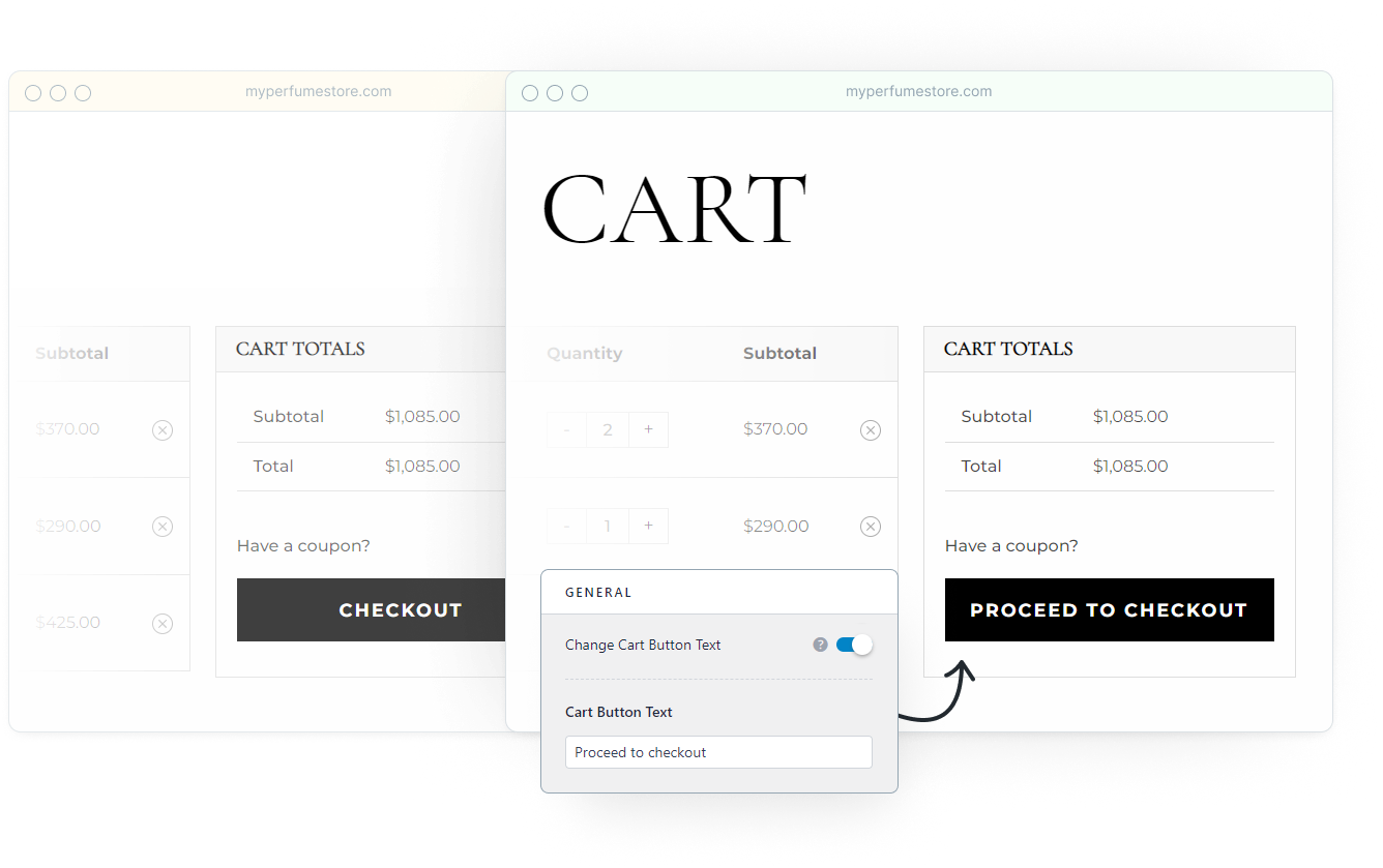 Astra's settings for WooCommerce cart button