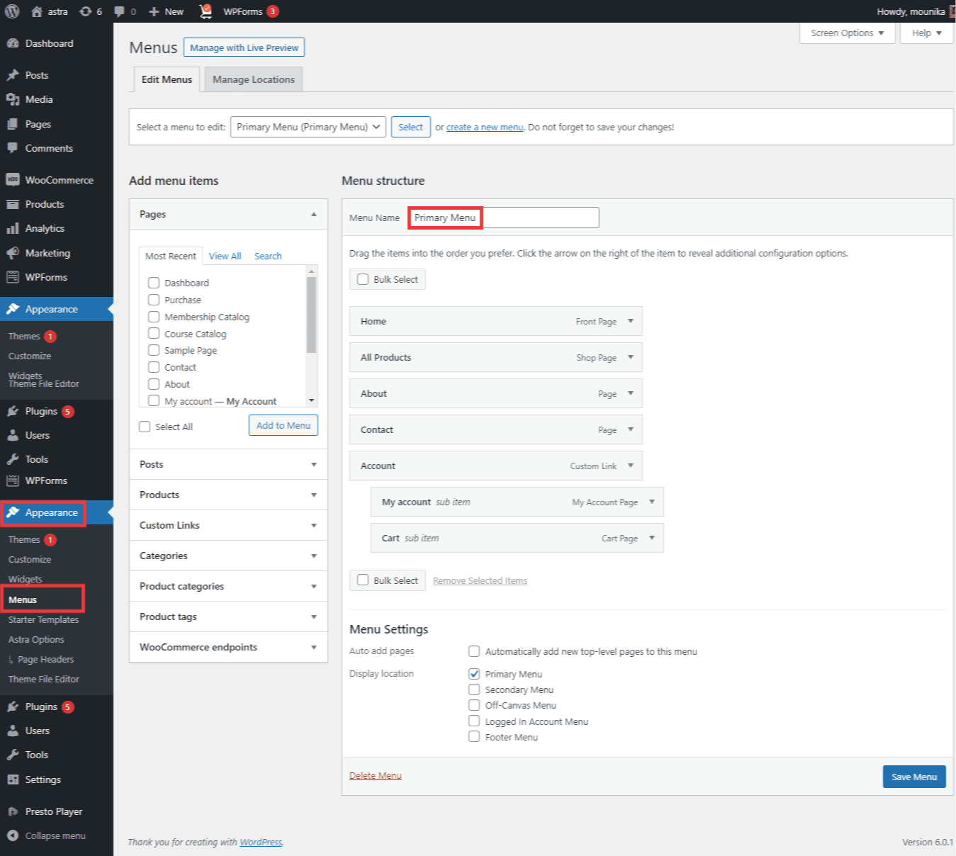 Astra Customize The Submenu