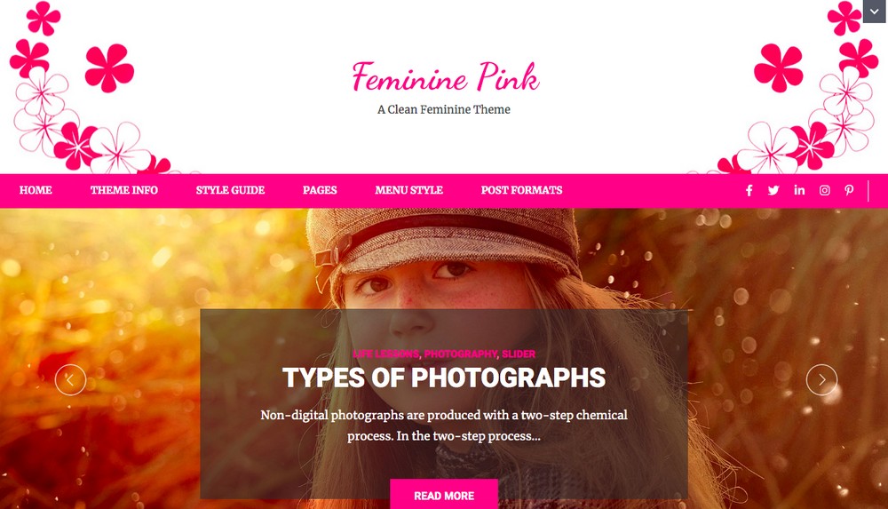 Feminine pink WordPress theme