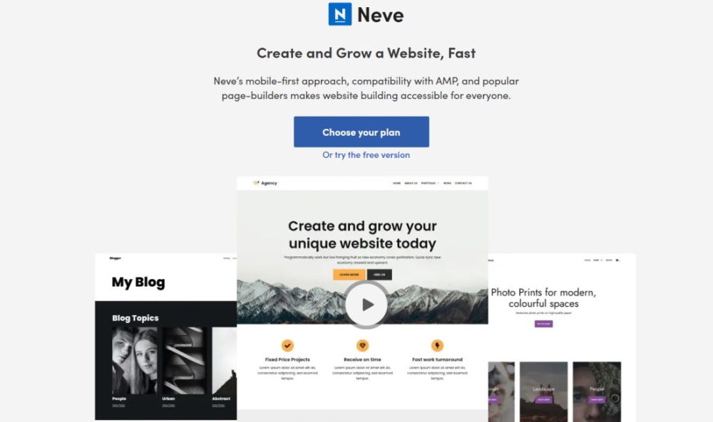 Neve WordPress theme home page