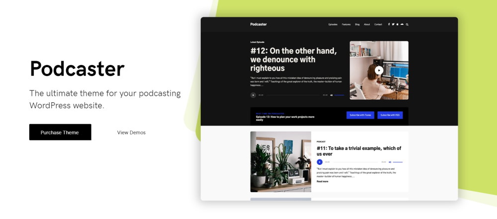 podcaster WordPress theme website home page