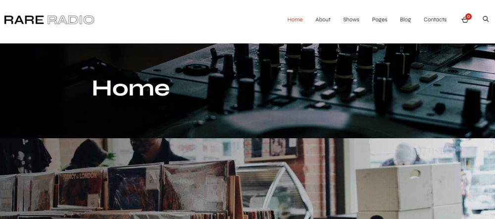 Rare radio WordPress theme home page
