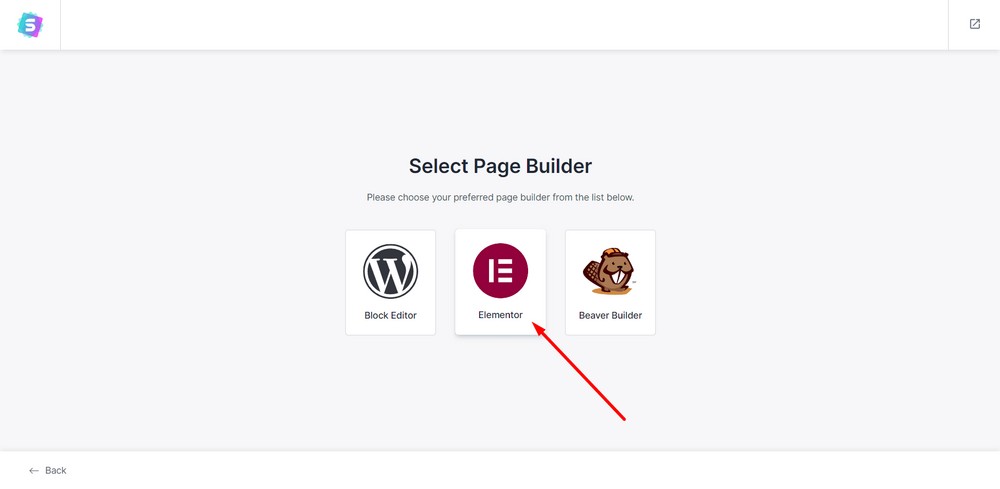 select elementor page builder