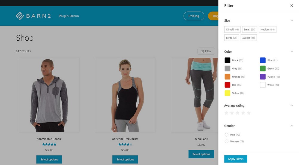 WooCommerce product filter side out panel