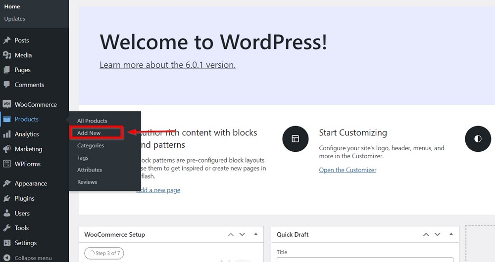 add new product - wordpress admin area