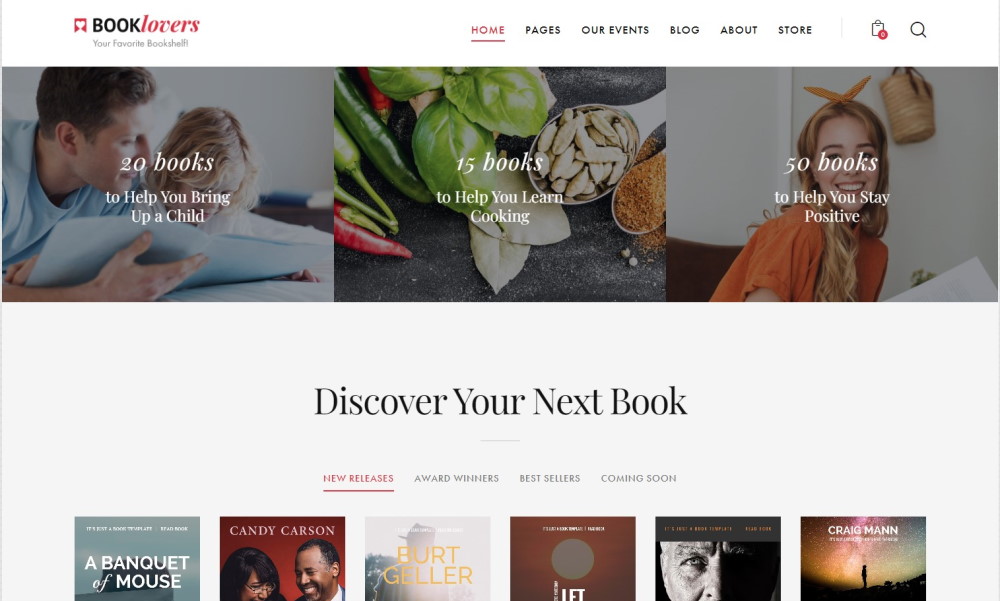 Booklovers WordPress library theme demo website