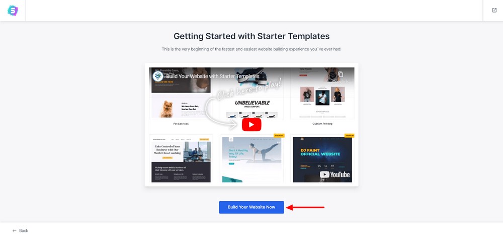 Build website with Starter Templates
