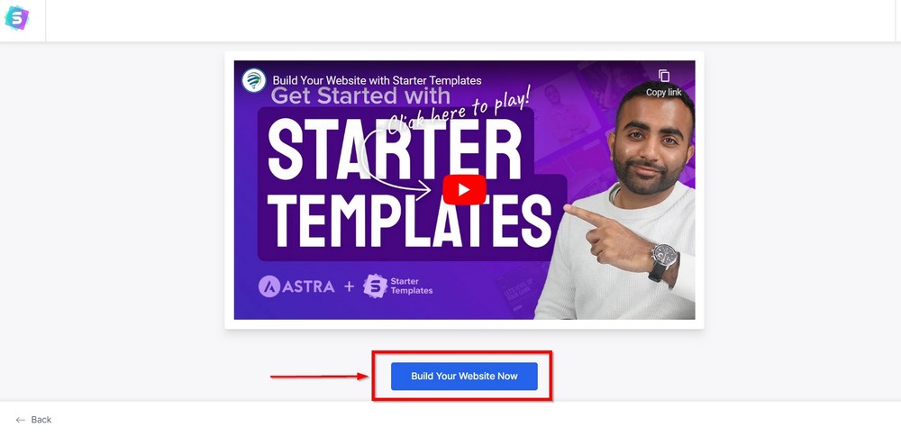 build your website wizard on astra