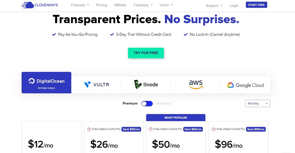cloudways pricing page