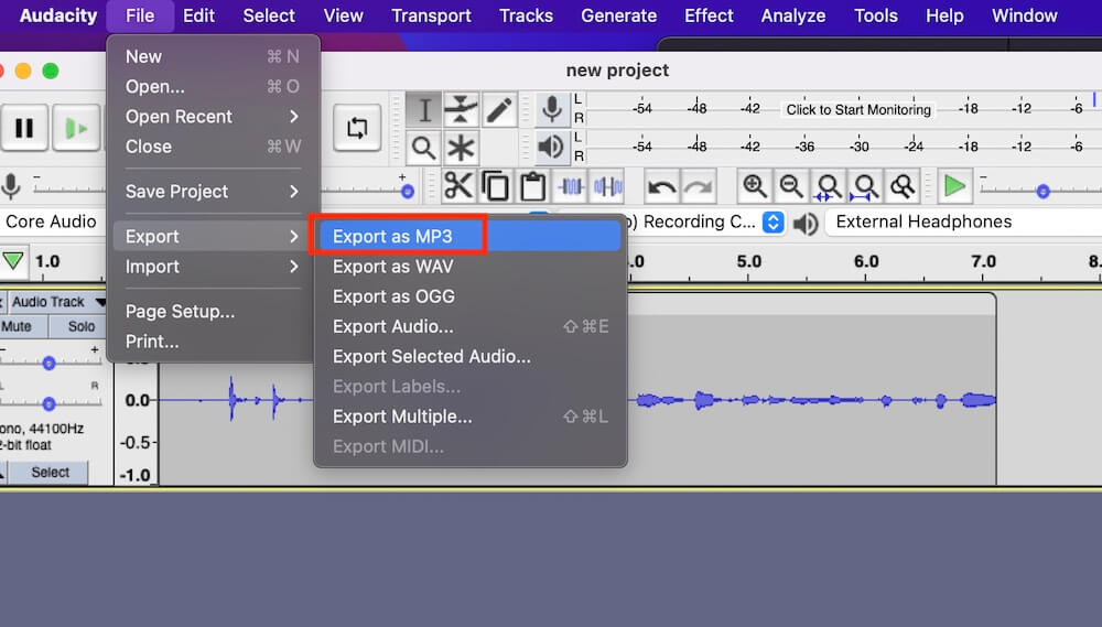 Exporting MP3 in audacity