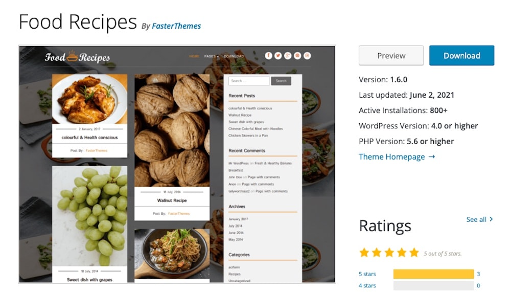 Food Recipes WordPress Theme 