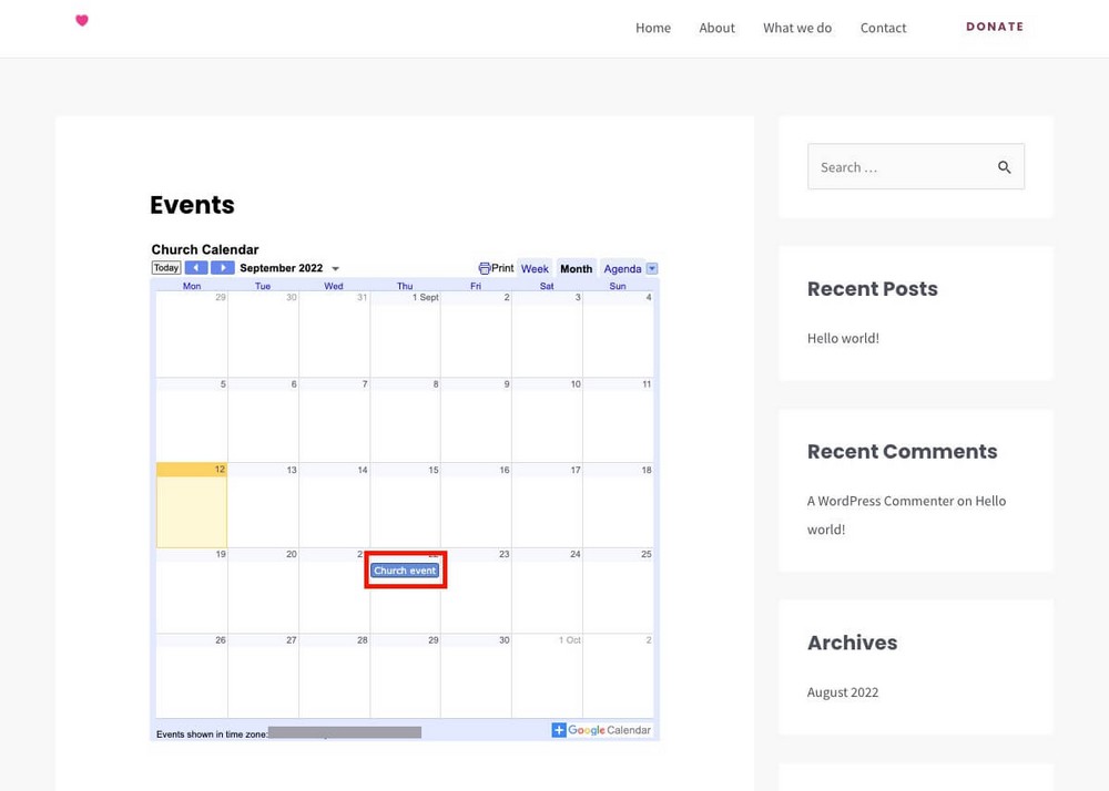 Google Calendar embed on WordPress
