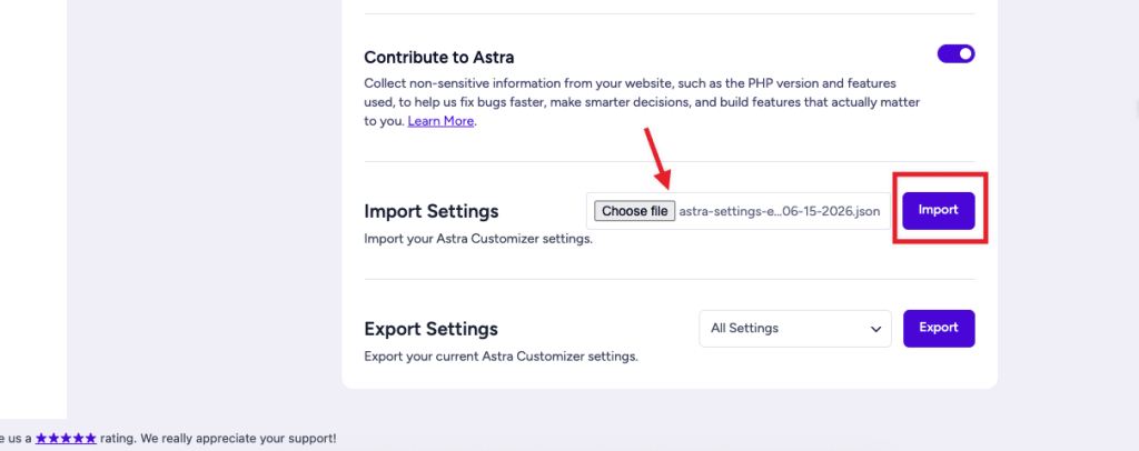 How to Import / Export Astra Customizer Settings image