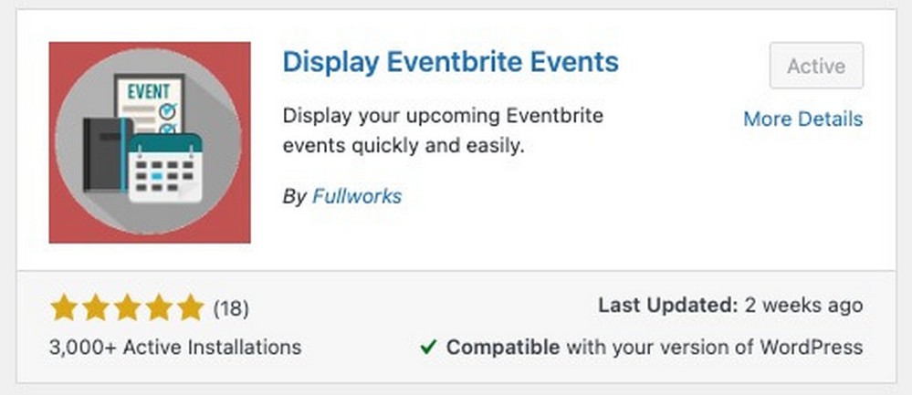 Plugin display events Eventbrite