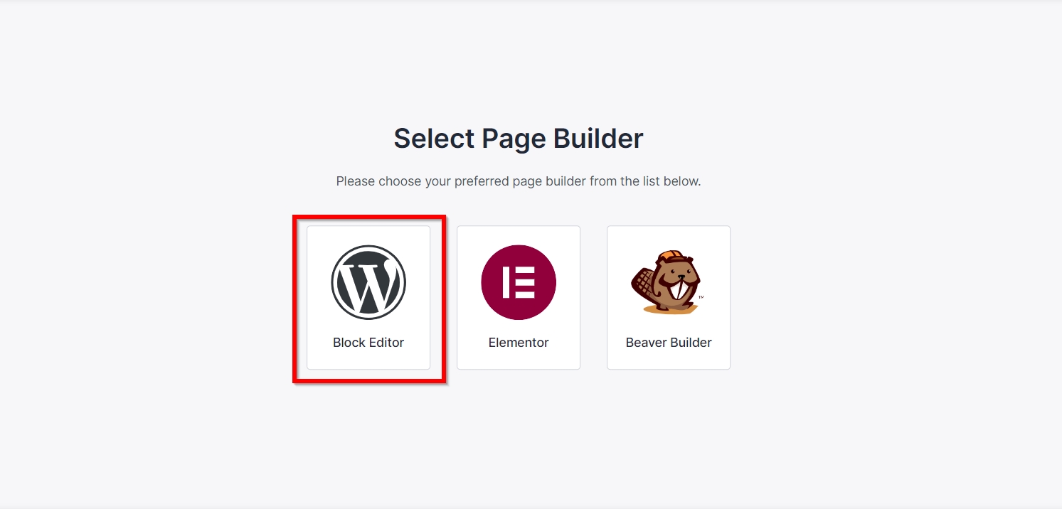 select page builder for astra template