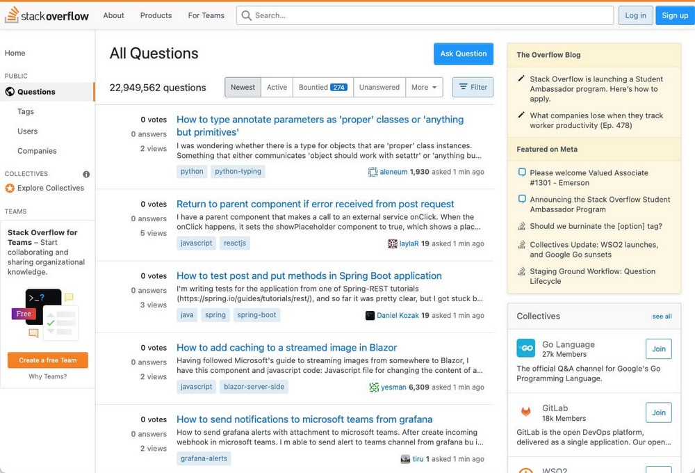 Stack Overflow home page