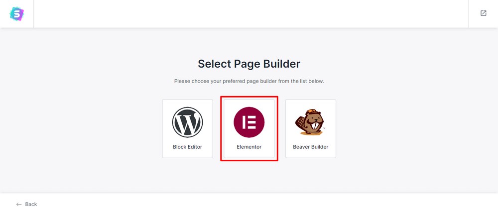 Select Elementor page builder