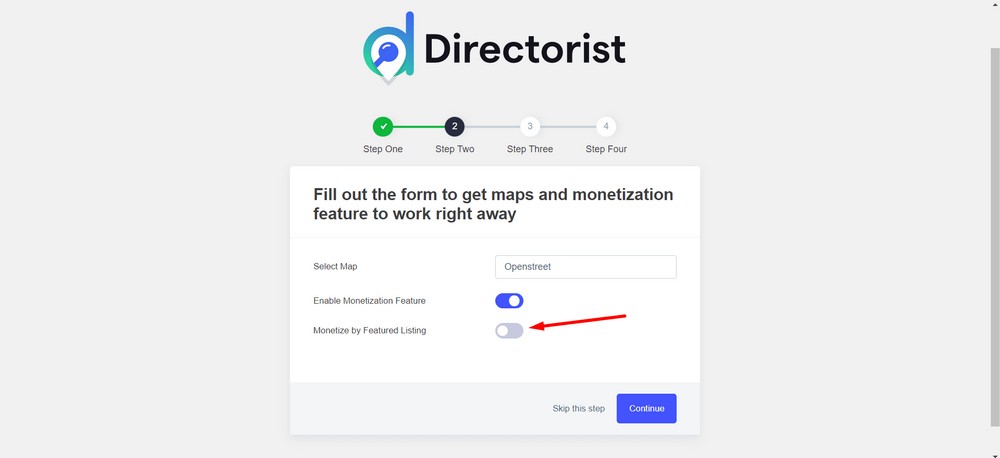 directorist setup wizard - monetize by featured listing