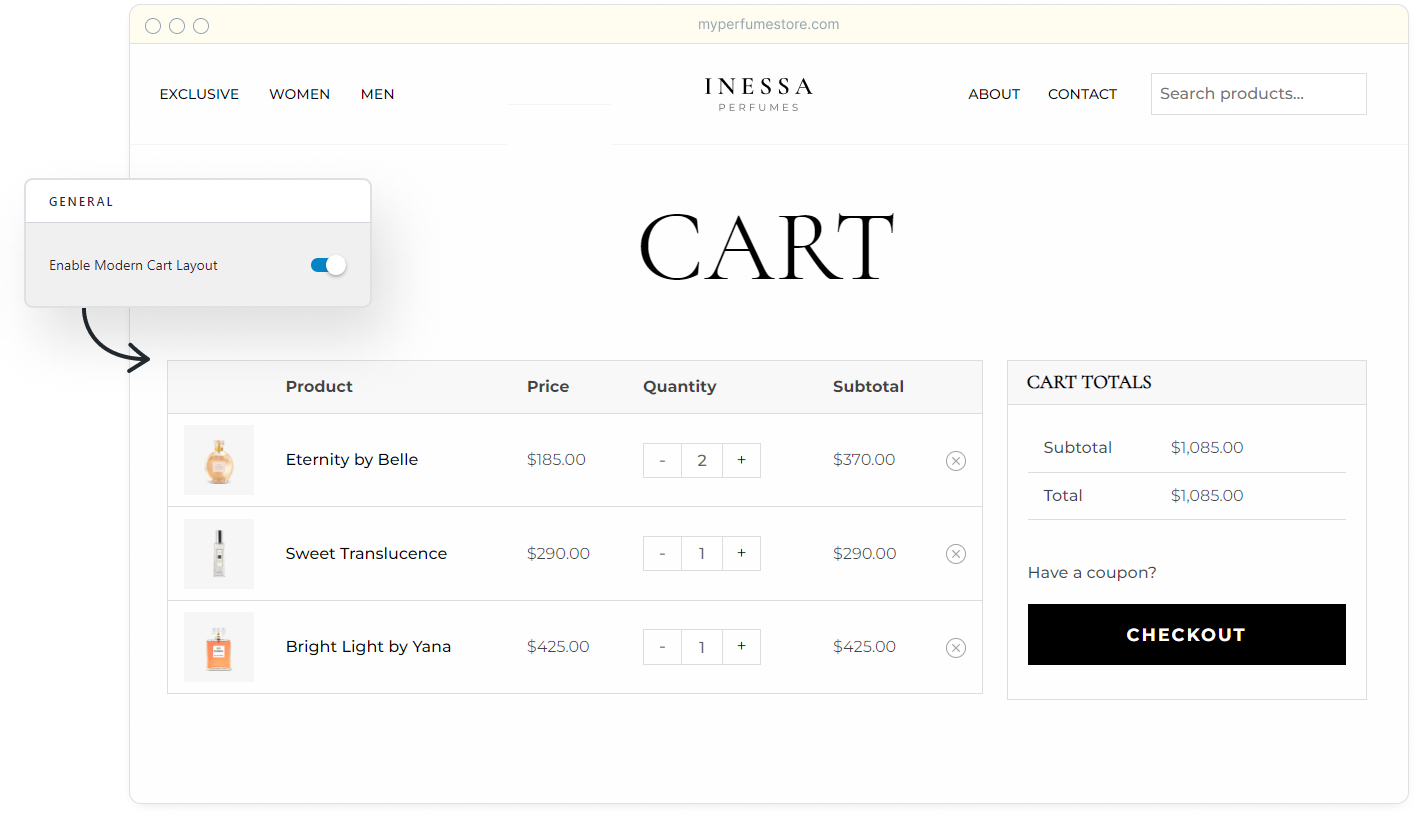 modern new layout for the cart page