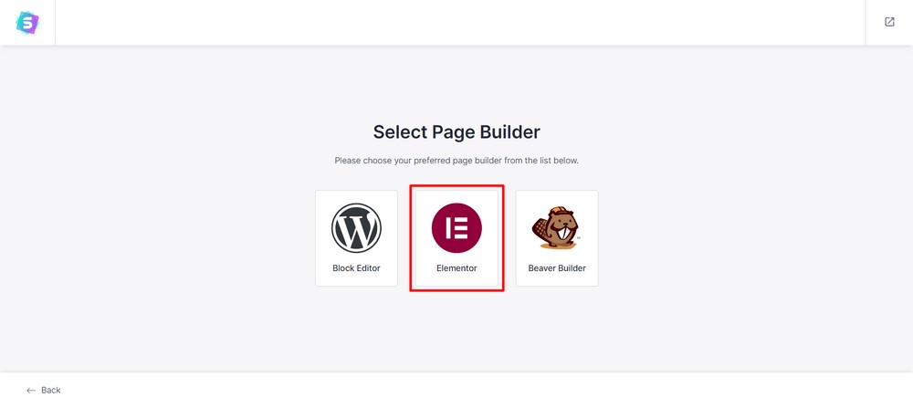 Select elementor page builder