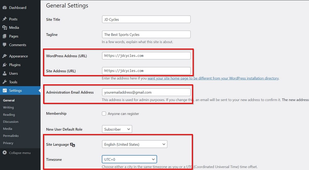 wordpress general settings