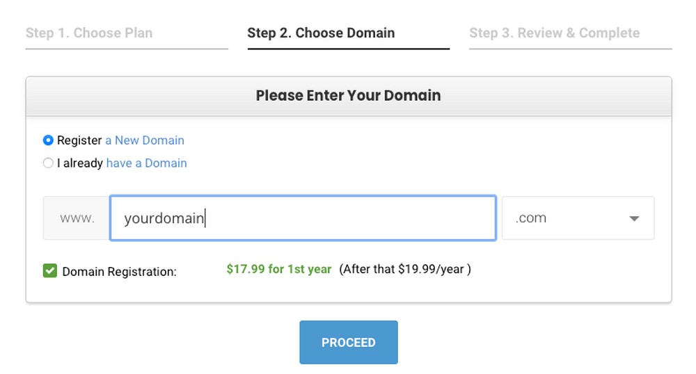 Choose a domain in SiteGround
