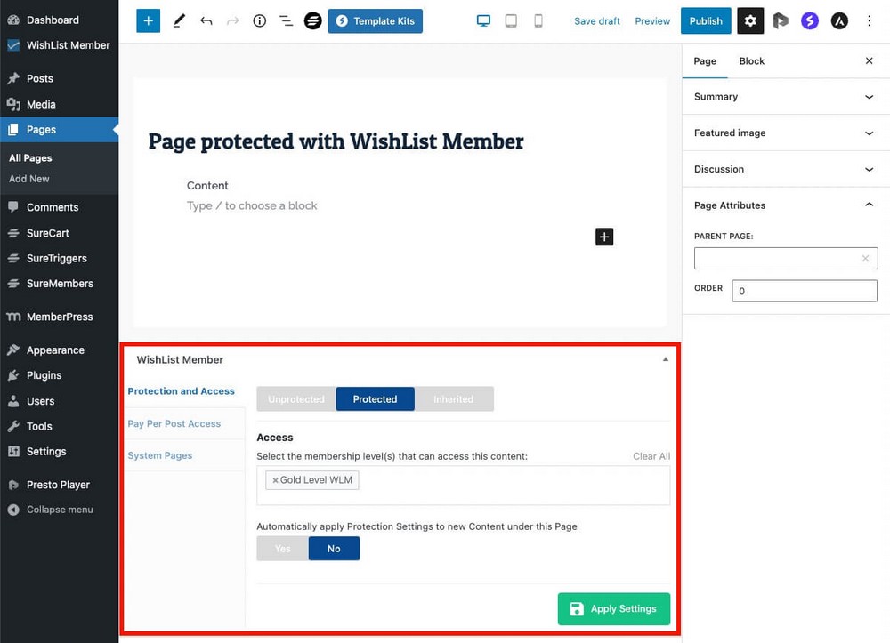 How to protect a post or page with WishList Member