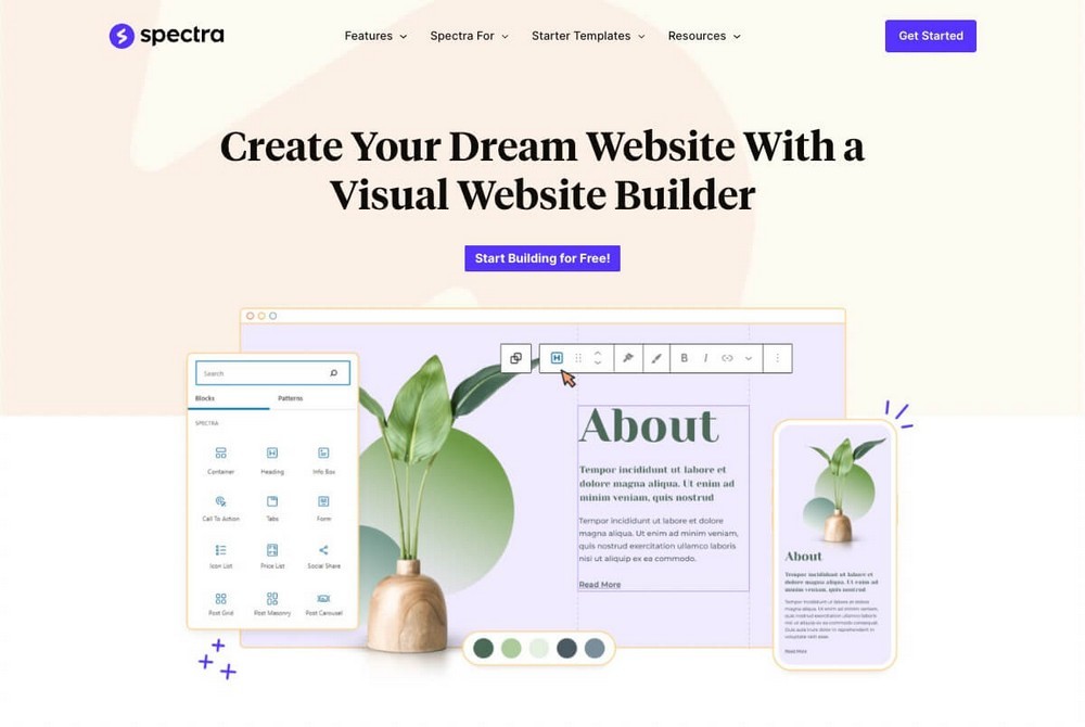 Spectra page builder homepage