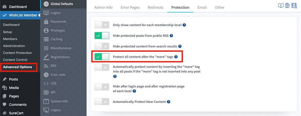 WishList Protect Content after more tag