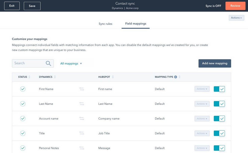 Custom field mapping HubSpot