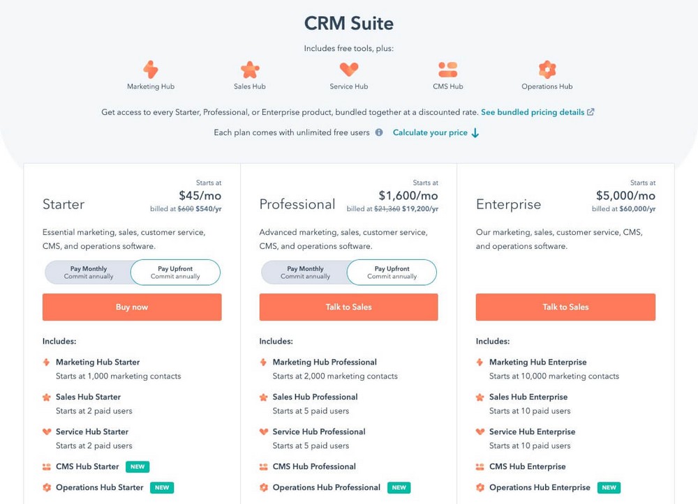 HubSpot CRM Suite Pricing