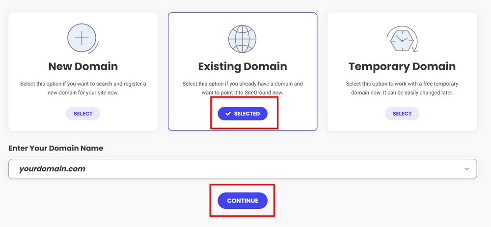 select existing domain