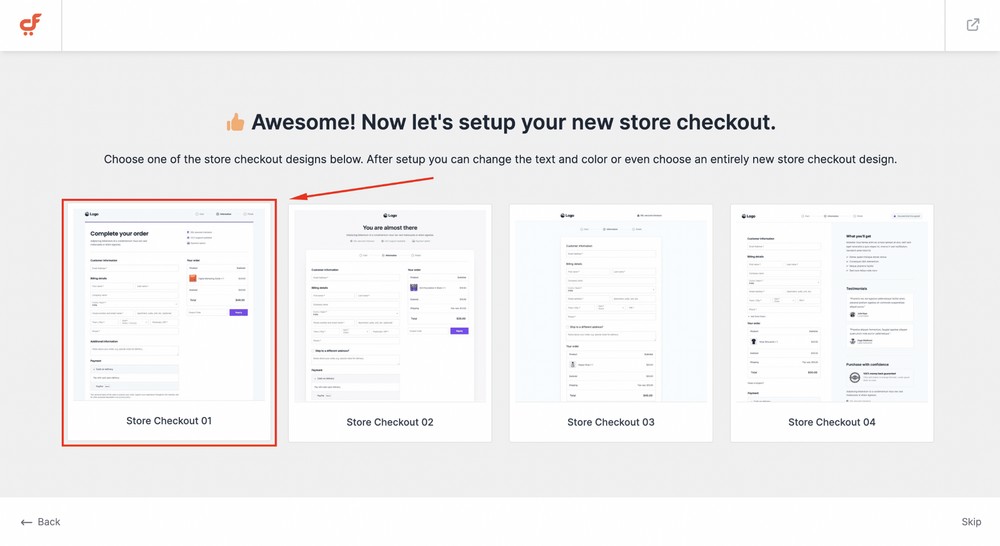 Select a checkout template for your store