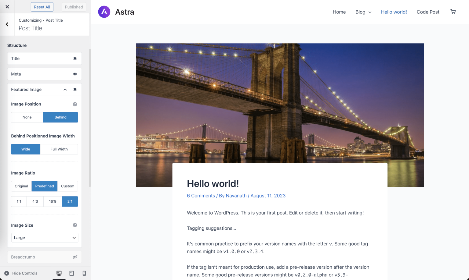 Featured Image Options for Single Banner Layouts
