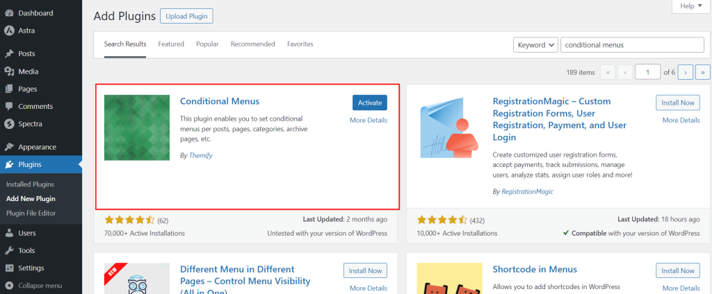 How to Show Separate Menus on Different Pages