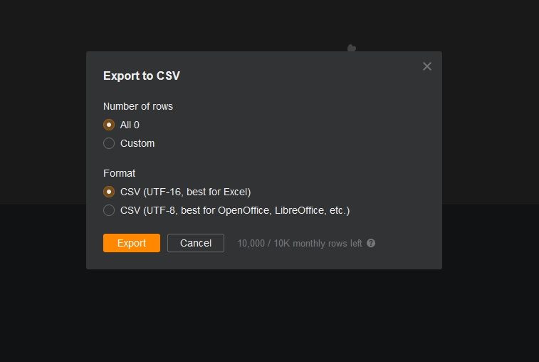 export in CSV format 