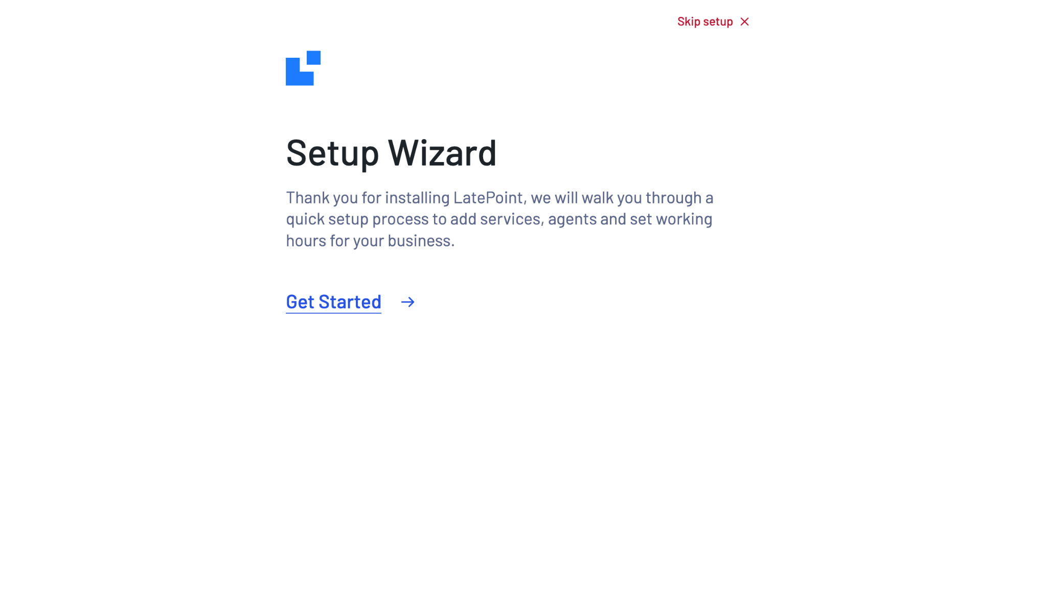latepoint setup wizard start page