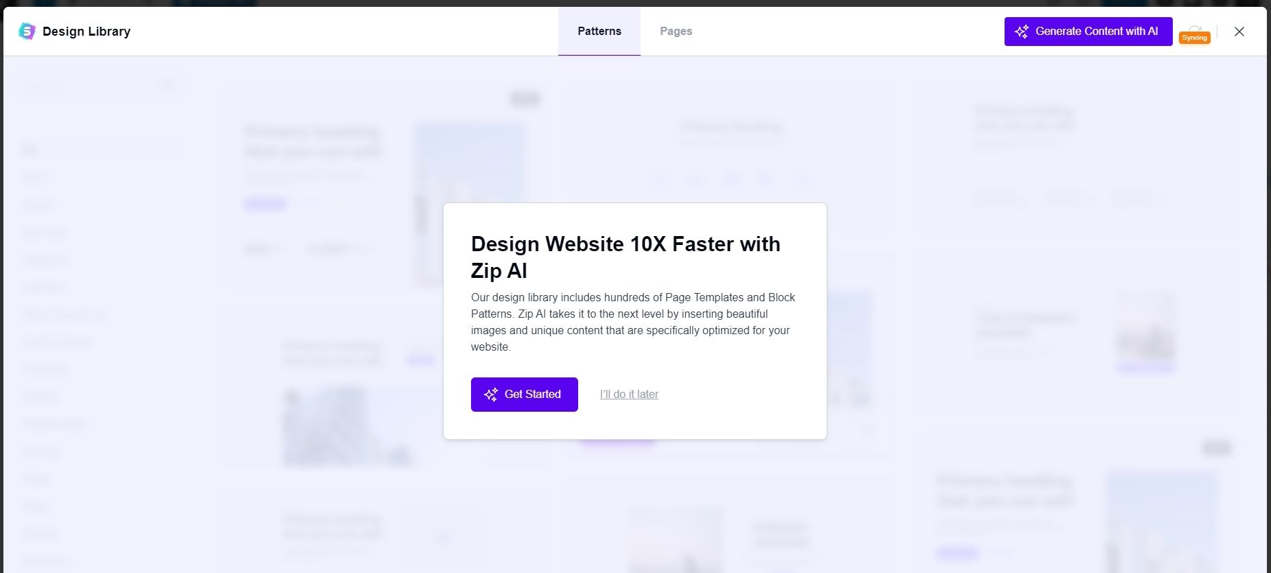 welcome screen with a purple Get Started button