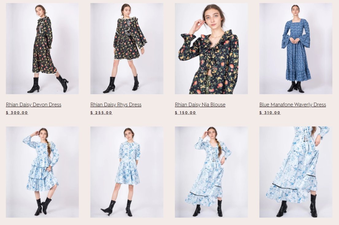 laura ashley clothes lineup | source: https://www.lauraashleyusa.com/collections/women-fashion-batsheva-x-laura-ashley