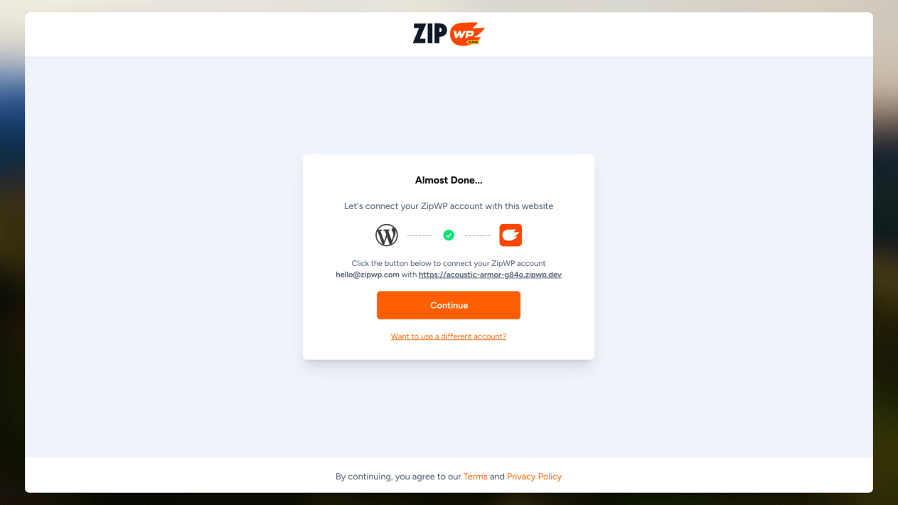 connect your WordPress site with ZipWP.