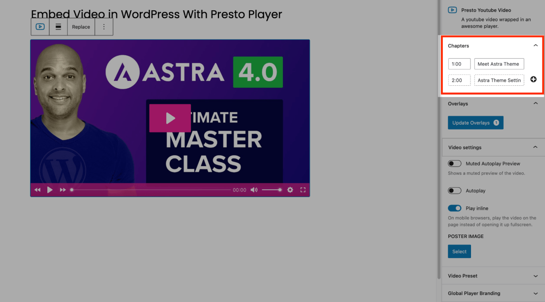 create chapters in presto player