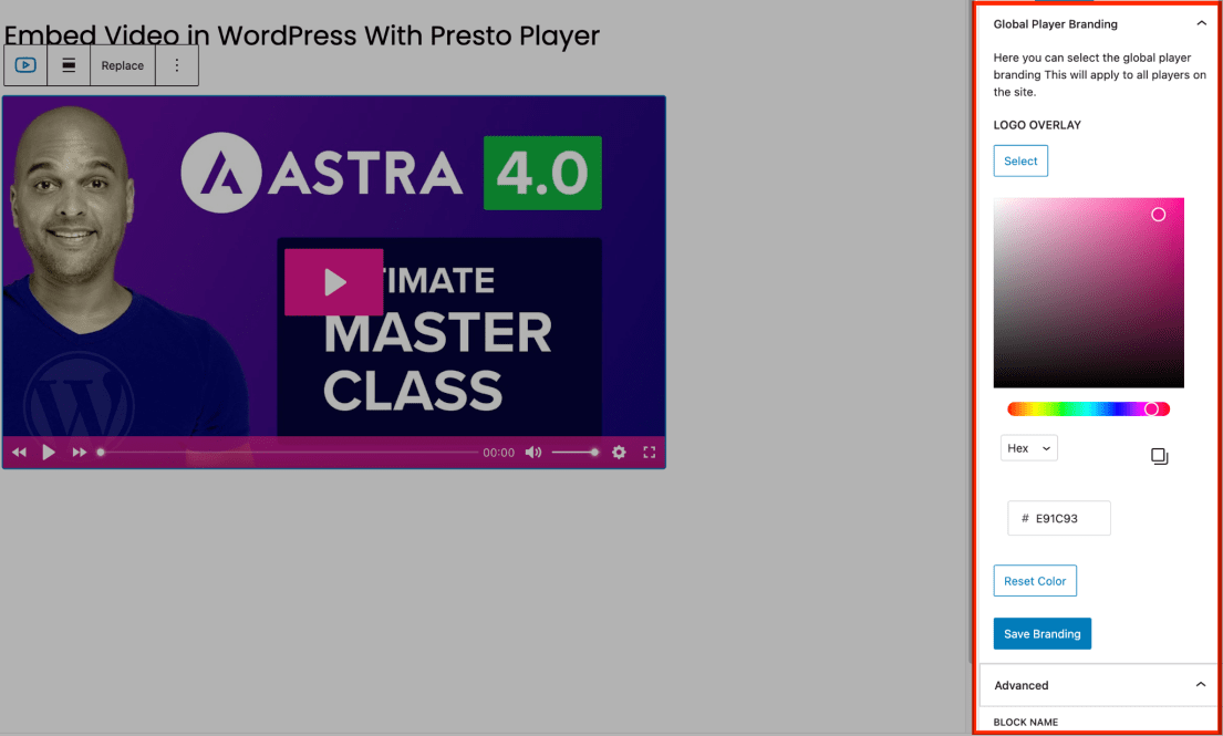 embed video in wordpress with presto player