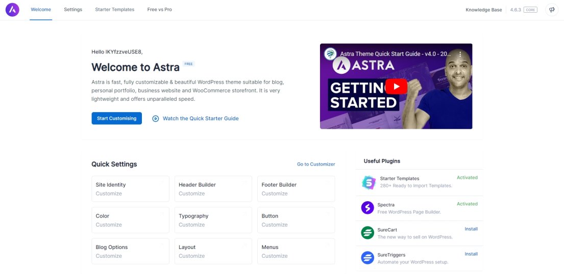 Use the same Astra > Dashboard to change the header, footer, site layout,